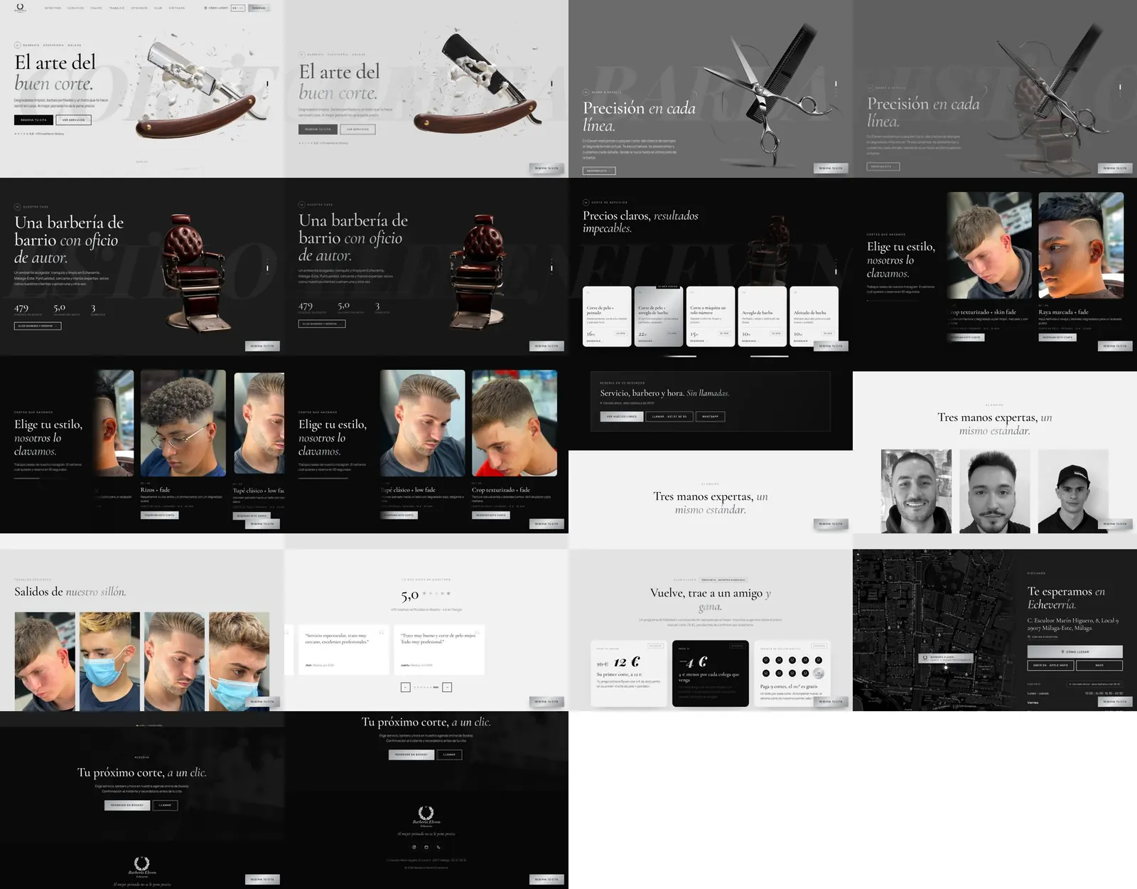 Contact sheet of the Barbería Eleven concept on desktop