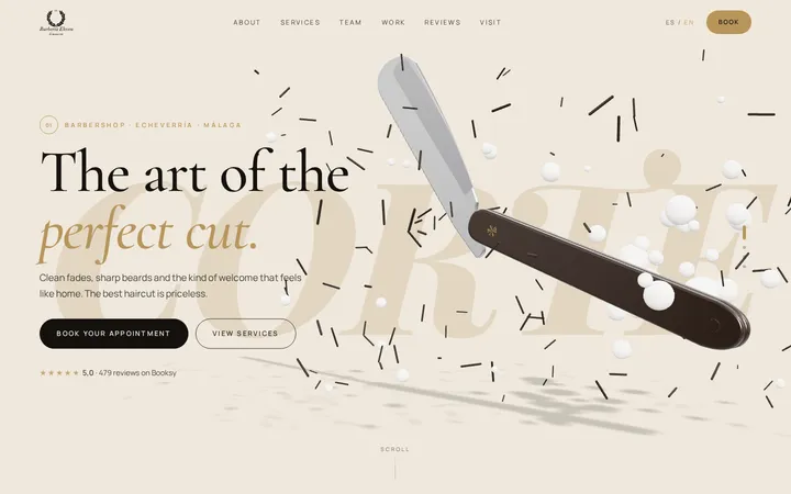 Barbershop website concept, desktop hero
